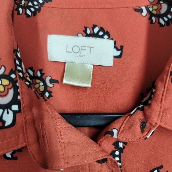 Loft Western Feather Print Burnt Orange Blouse - Picture 5 of 8